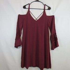 astr the label Burgundy Cold Shoulder Bell Sleeves Dress